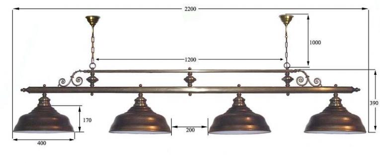 Бильярдный светильник для стола 10-11 футов "Ромикс" 4 плафона